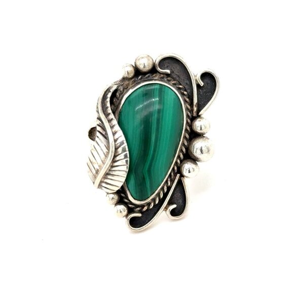 Silver Malachite Leaf Ring - Picture 1 of 7